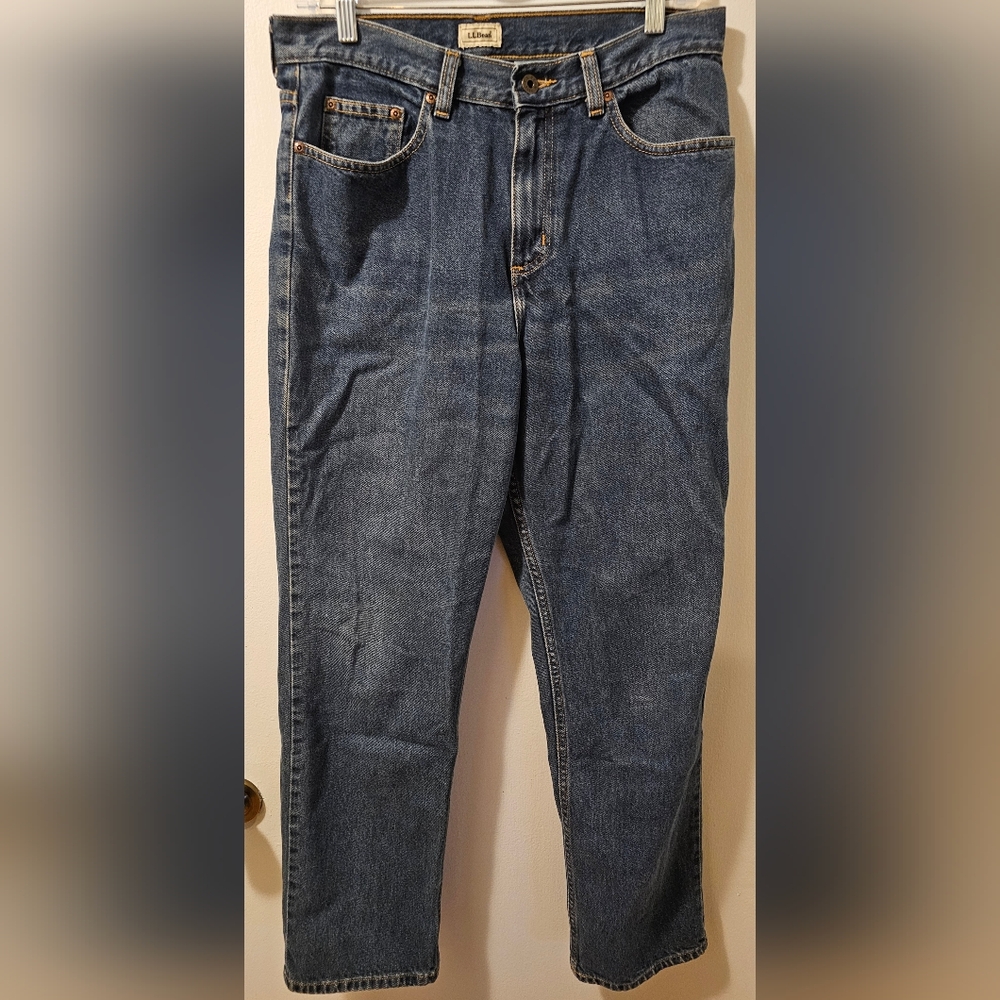LL Bean Women's High Rise 100% Cotton Jeans‎ Size 12 Blue Denim
